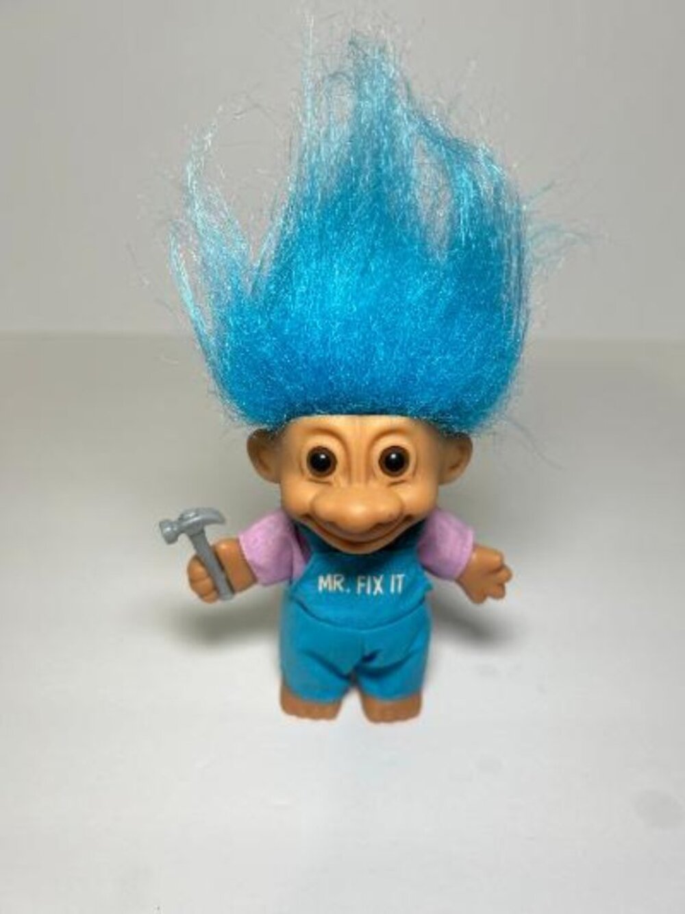 Russ Troll Doll Mr Fix It Carpenter Hammer Blue Hair Vintage